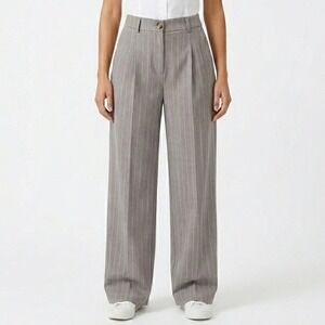 HOUSE OF HARLOW‎ 1960 Pinstripe Wide-Leg Trouser Grey Women Size Small High-Rise